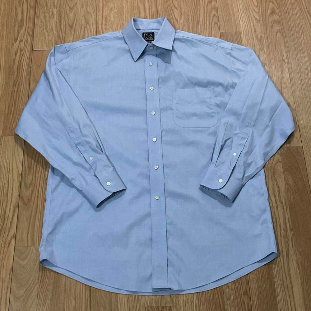 Jos A Bank Mens Travelers Collection Slim Fit Button Down Shirt 15.5x32 Blue